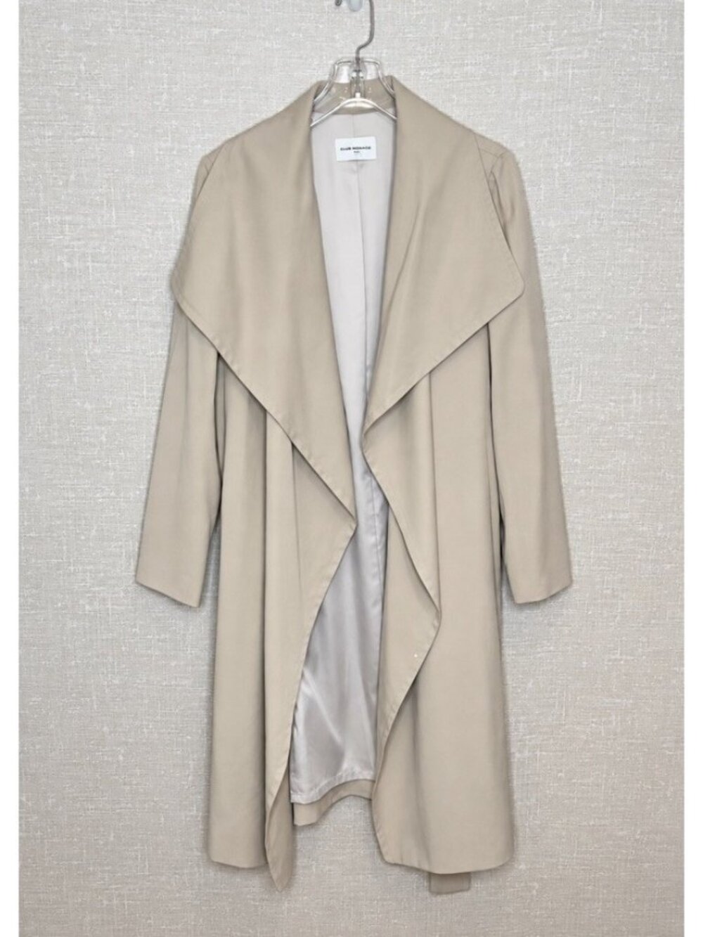 Club Monaco Womens M Trench Coat Beige Draped Waterfall Open Front Belted Long